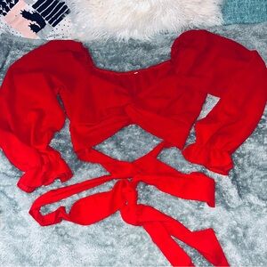 Sheer Red Tie Front Crop Top